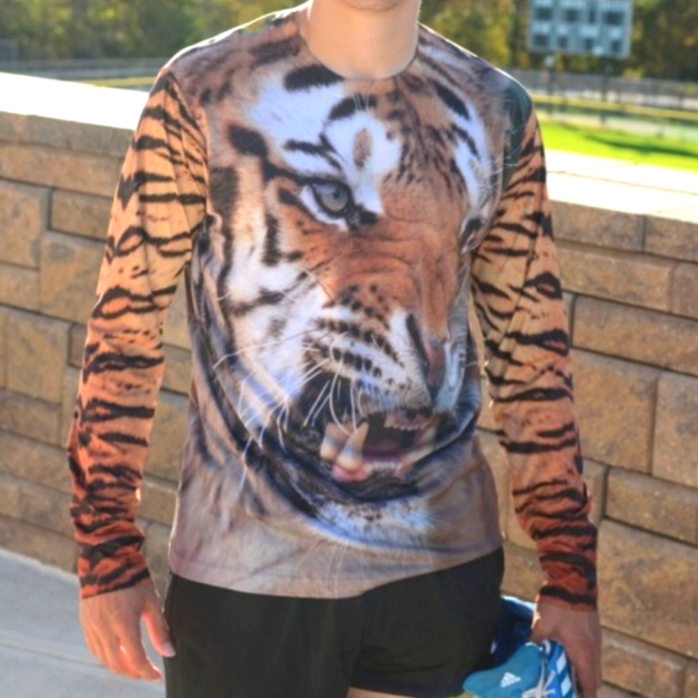 Get a life really cool tiger print long sleeve silky shirt